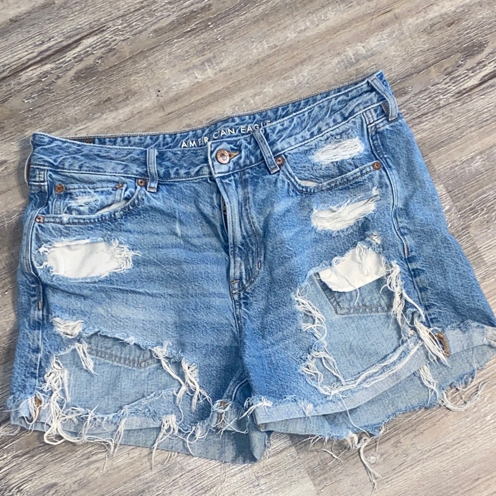 EUC AE TomGirl Shirt Destructed Denim Shorts 10